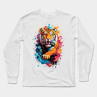 Color Splash Fierce Tiger Design Long Sleeve T-Shirt